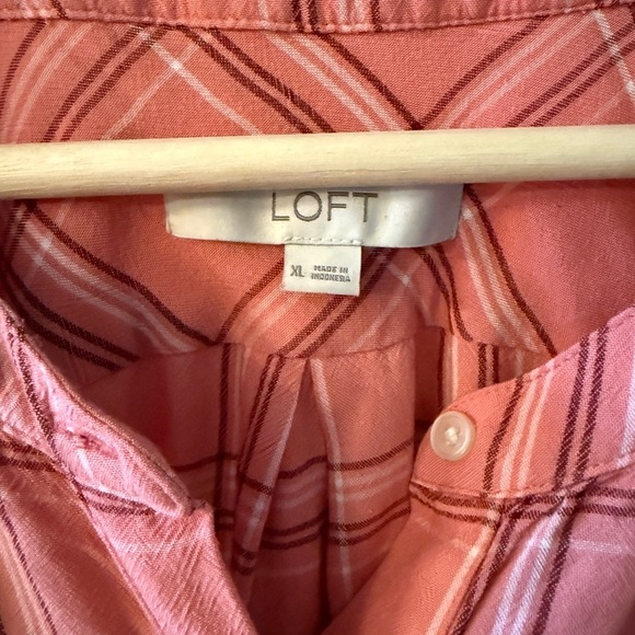 LOFT Pink Plaid Button Down Shirt - Picture 2 of 7